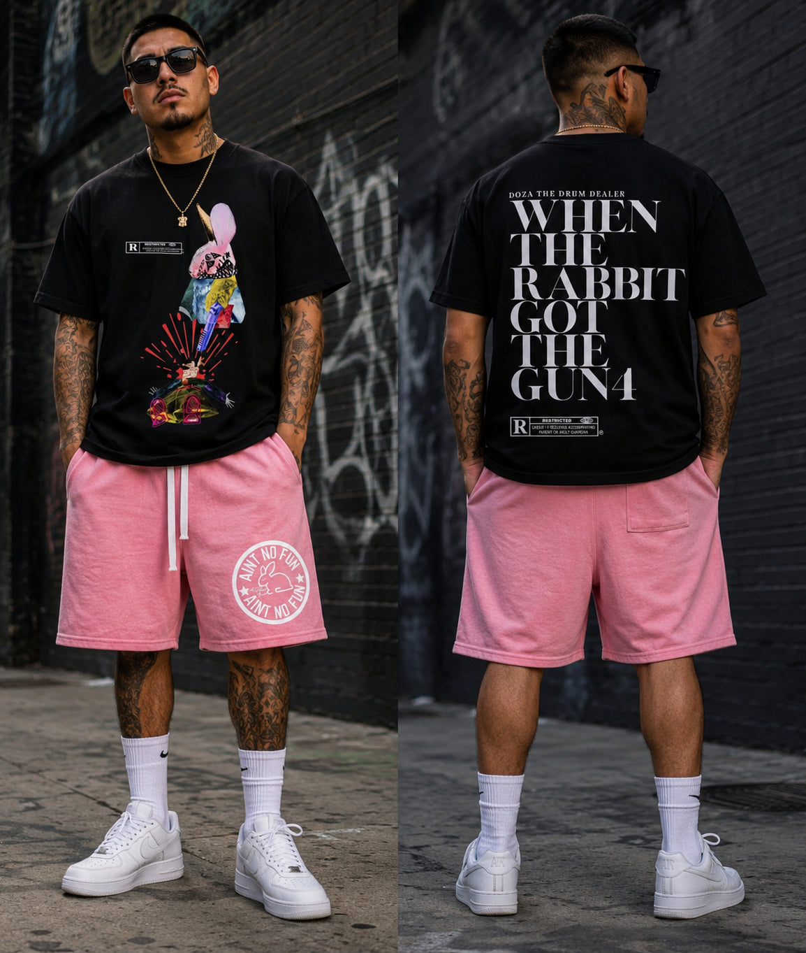 AIN'T NO FUN Men’s (*SIZE UP FOR BEST FIT *)Vintage Wash Drawstring Shorts